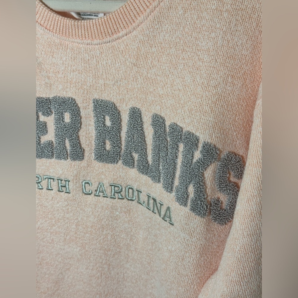 Adult Fuzzy letters PeachCrewneck Outer Banks Sweatshirt - Picture 2 of 5